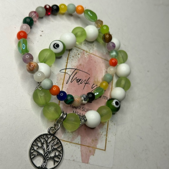 Tree of Life Green Multi-Stone Bracelet Set - Picture 3 of 3